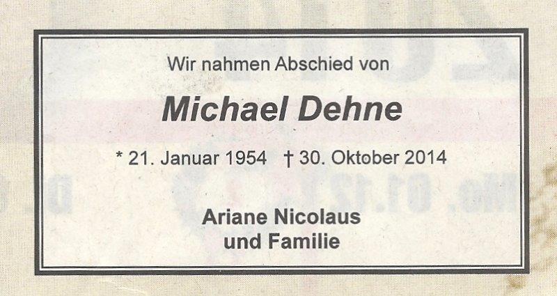 Todesanzeige Michael Dehne